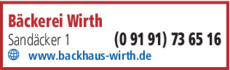 Anzeige Bäckerei Wirth