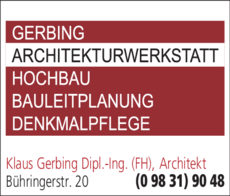 Anzeige Architekturwerkstatt Gerbing Dipl.-Ing.