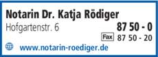 Anzeige Notarin Rödiger Katja Dr.