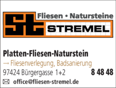 Anzeige Fliesen STREMEL Inh. Rudolf Stremel
