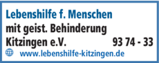 Anzeige Lebenshilfe f. Menschen mit geist. Behinderung Kitzingen e.V.