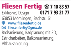 Anzeige Fliesen Fertig