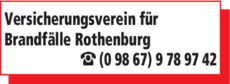 Anzeige Versicherungsverein f. Brandfälle Rothenburg