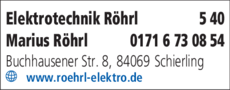 Anzeige Elektrotechnik Röhrl