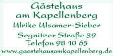 Anzeige Gästehaus am Kapellenberg