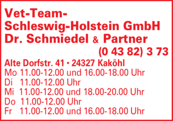 Anzeige Vet-Team-Schleswig-Holstein GmbH Dr. Schmiedel &amp; Partner