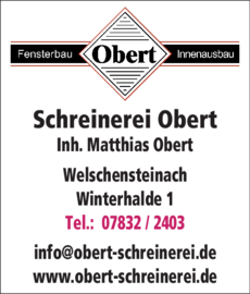 Anzeige Obert Schreinerei, Inh. Matthias Obert Anzeige Obert Schreinerei, Inh. Matthias Obert