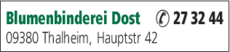 Anzeige Blumenbinderei Kerstin Dost Anzeige Blumenbinderei Kerstin Dost