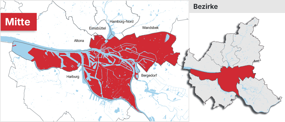 Bezirk Hamburg Mitte Übersichtskarte