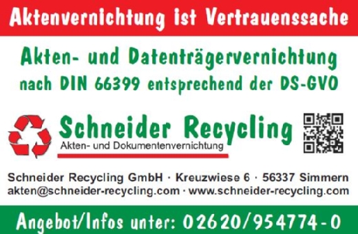 Akten- und Dokumentenvernichtung Schneider Recycling GmbH in Simmern im Westerwald - Logo